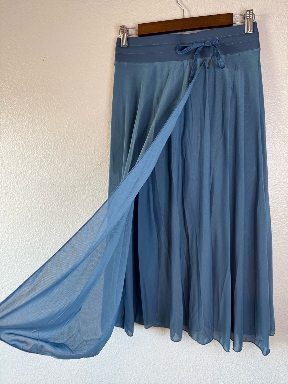 Halara High Waisted Drawstring Mesh 2-in-1 Midi Skirt Provincial Blue S